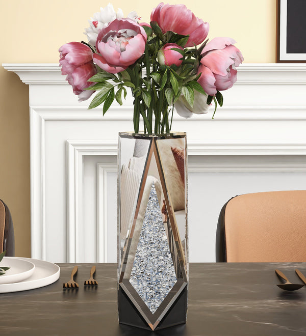 Silver Crystal Decorative Vase Glass Stunning Mirrored Vase Flower Luxury for Home Decor