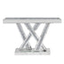 Modern Console Table Mirrored Finished, Glam Style W Silver Entryway Table Inlay with Sparkly Crushed Crystals