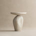 Unique Round End Table, Asymmetrical Pebble Design, Faux Marble Pattern