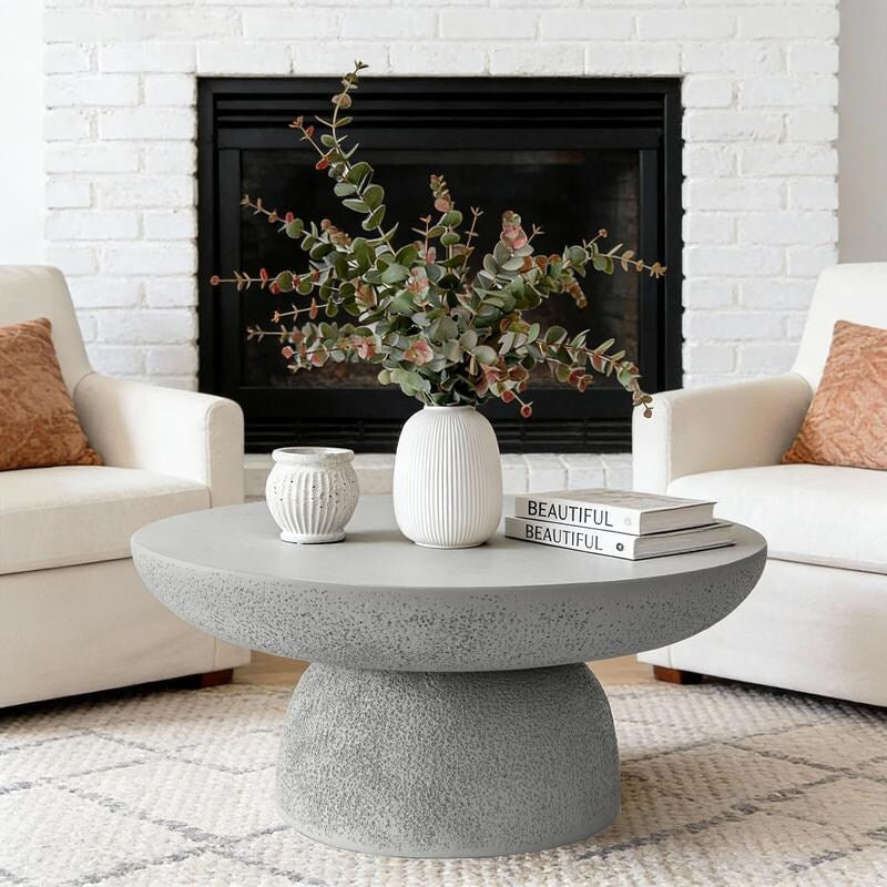 Grey Travertine Round Coffee Tables Accent Center Table