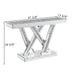 Modern Console Table Mirrored Finished, Glam Style W Silver Entryway Table Inlay with Sparkly Crushed Crystals