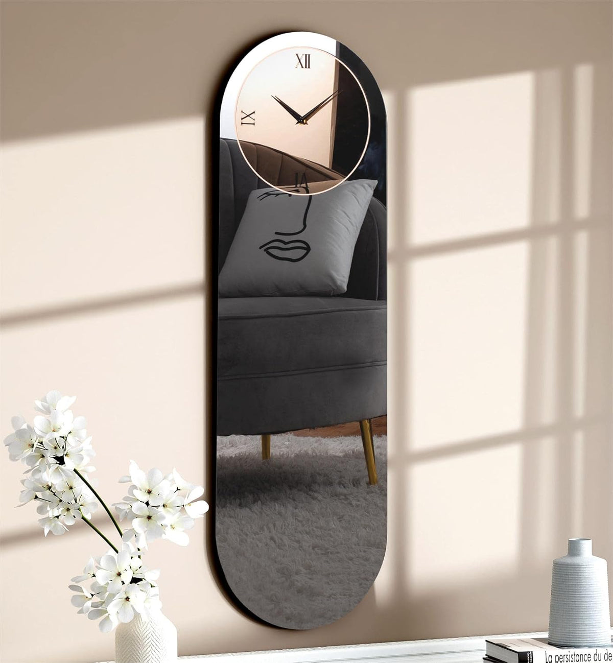 Large Wall Clock - Gray&Gold Mirror Finish,Oval | SHYFOY