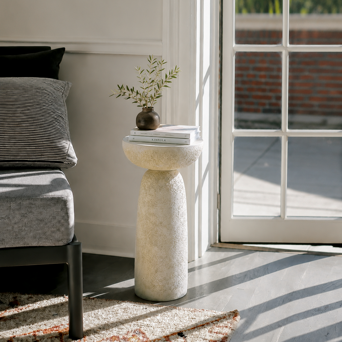 Travertine Stone Finish End Table Accent Side Table