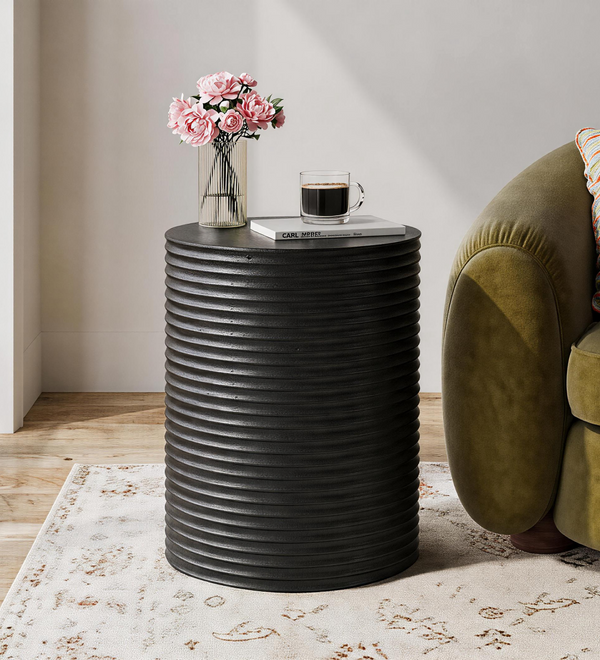 Black Modern Cylinder Side Table Minimalist Outdoor End Table