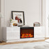 Mueble para TV de 63" con Chimenea Eléctrica - Consola Multimedia Moderna de Alto Brillo - Blanco