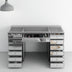 Mesa de tocador con espejo y tiradores de cristal – Escritorio de maquillaje negro de 13 cajones con paneles decorativos de cristal para el dormitorio