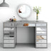 Mesa de tocador con espejo y tiradores de cristal – Escritorio de maquillaje negro de 13 cajones con paneles decorativos de cristal para el dormitorio