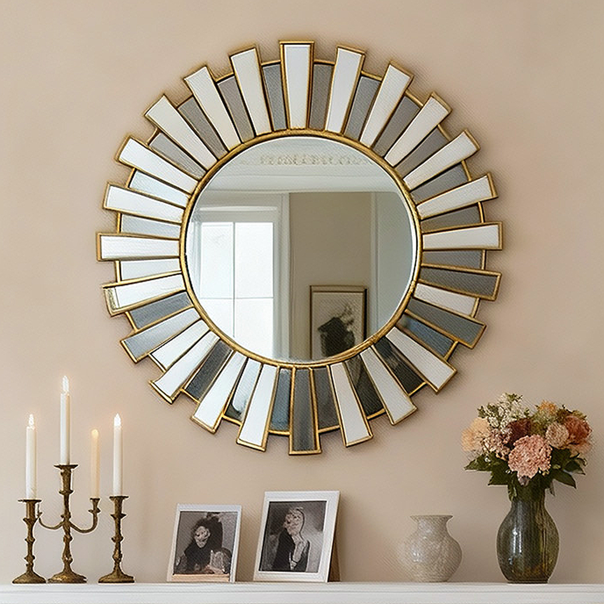 Gold Sunburst Decorative Round Wall Mirror