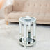 Mirrored End Table with Crystal Inlay, Round Modern Side Table Silver Accent Table