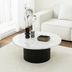 Black Modern Round Coffee Table with Solid Wood Fluted Design