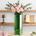 Green Glass Flower Vases for Home Decor, Living Room Decor