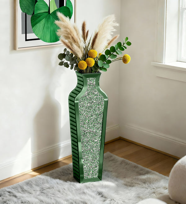 Green Handmade Crystal Glass Floor Vase 26.8"