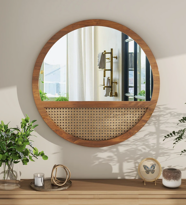 Rattan-Rundspiegel Boho Akzentwandspiegel