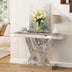 Modern Console Table Mirrored Finished, Glam Style W Silver Entryway Table Inlay with Sparkly Crushed Crystals