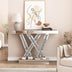 Modern Console Table Mirrored Finished, Glam Style W Silver Entryway Table Inlay with Sparkly Crushed Crystals