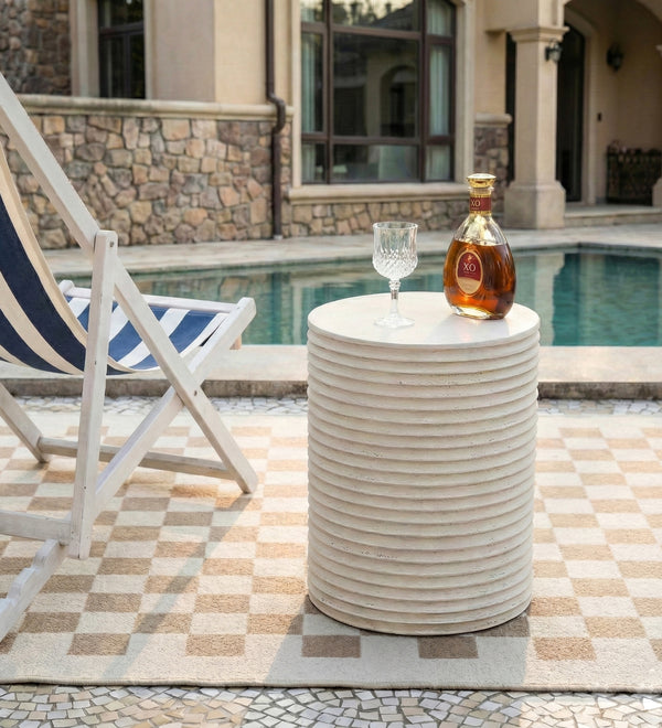 Weißer Outdoor-Keramik-Beistelltisch, einzigartiger Gartenhocker für Terrasse oder Balkon