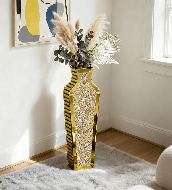 Gold Handmade Crystal Glass Floor Vase 26.8"