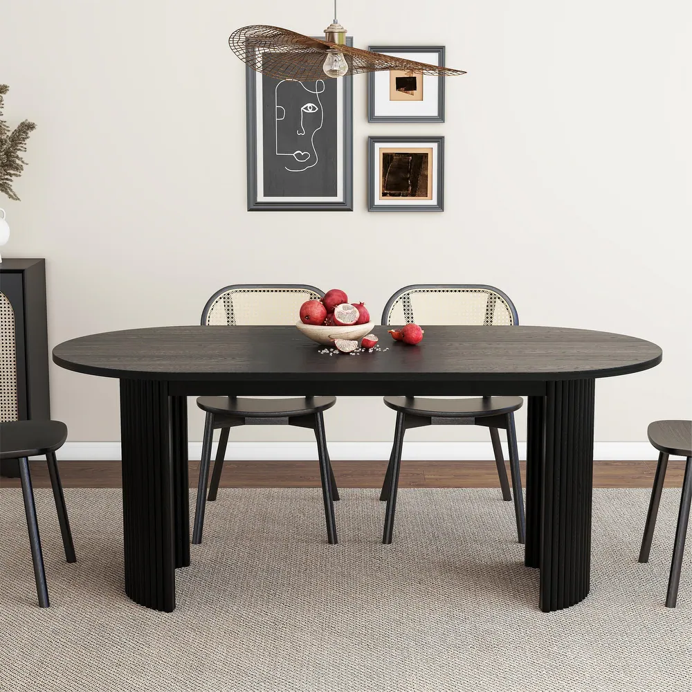 Schwarzer moderner Esstisch oval aus Massivholz