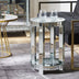 Mirrored End Table with Crystal Inlay, Round Modern Side Table Silver Accent Table