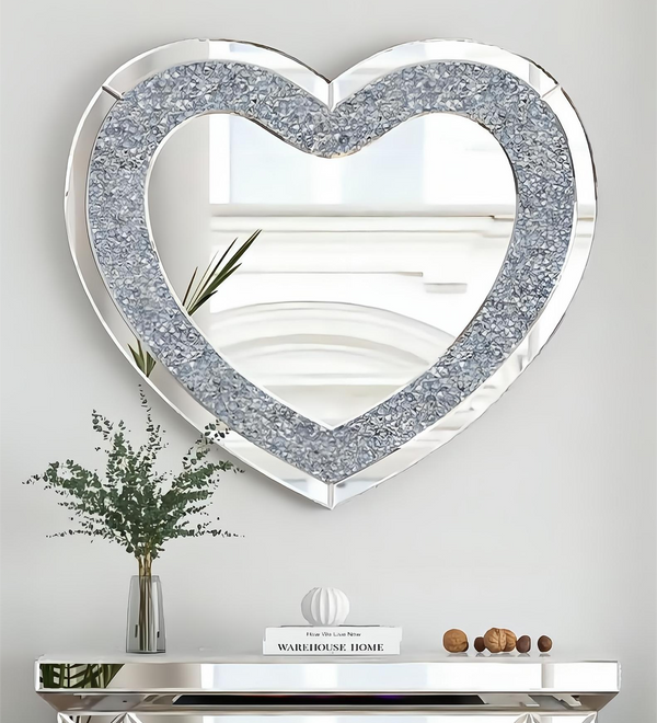 SHYFOY Herzspiegel zur Wanddekoration, große herzförmige Wandspiegel mit zerbrochenen Diamanten